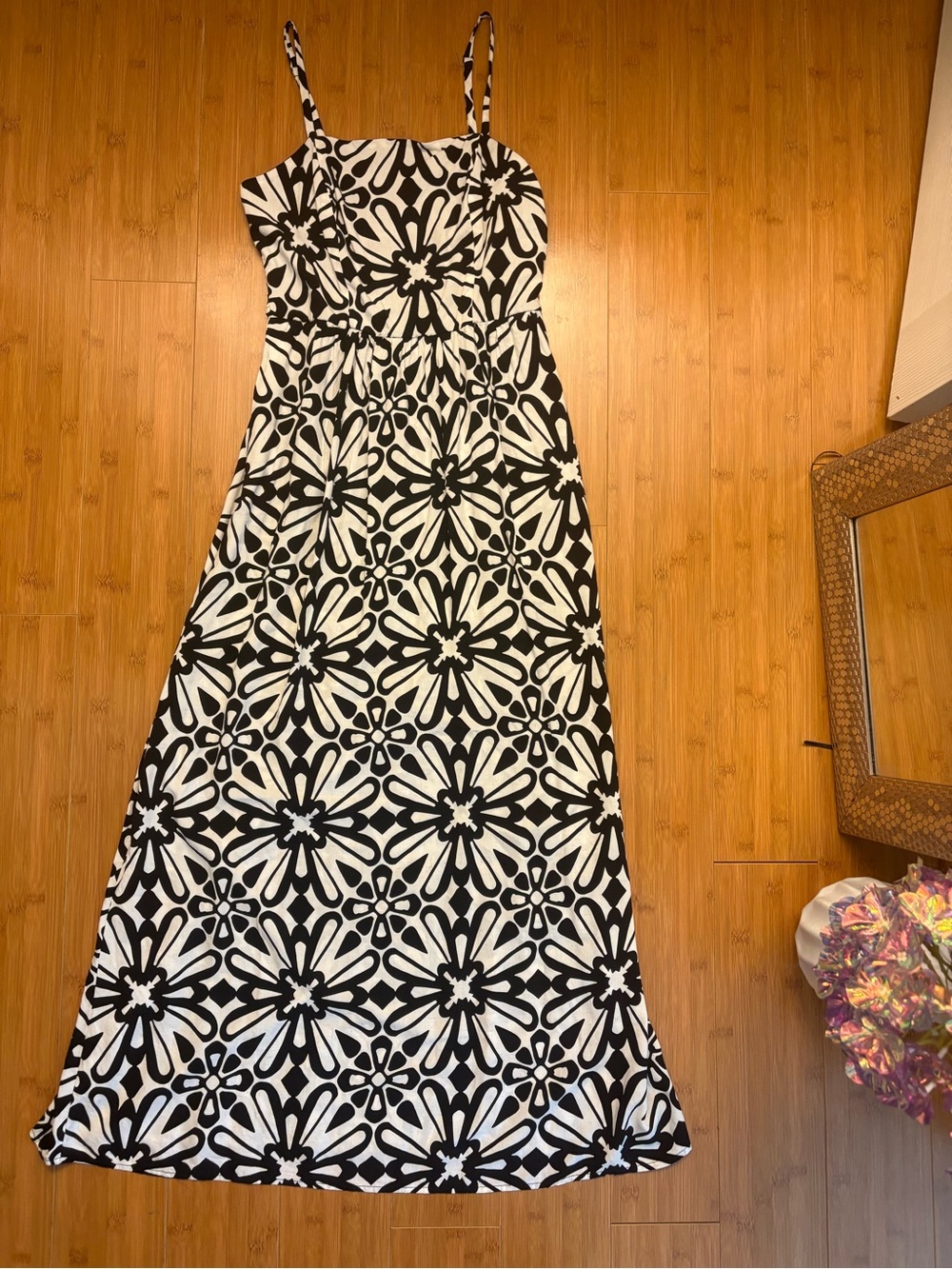 As U Wish Black & White Floral Maxi Dress - Spaghetti Straps